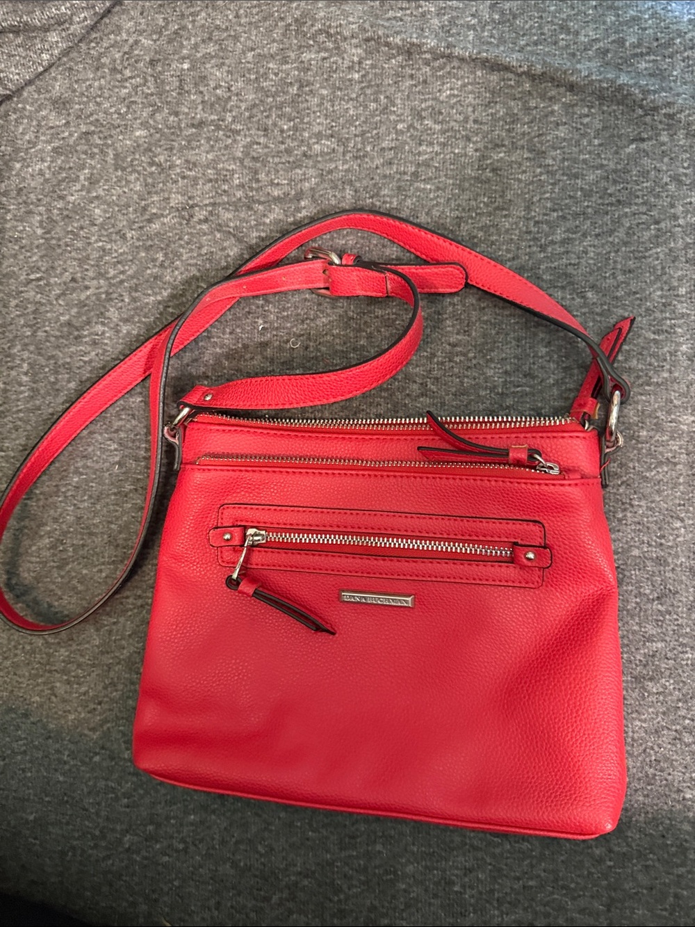 Dana Buchman Red Leather Crossbody with Front Zip Pockets
